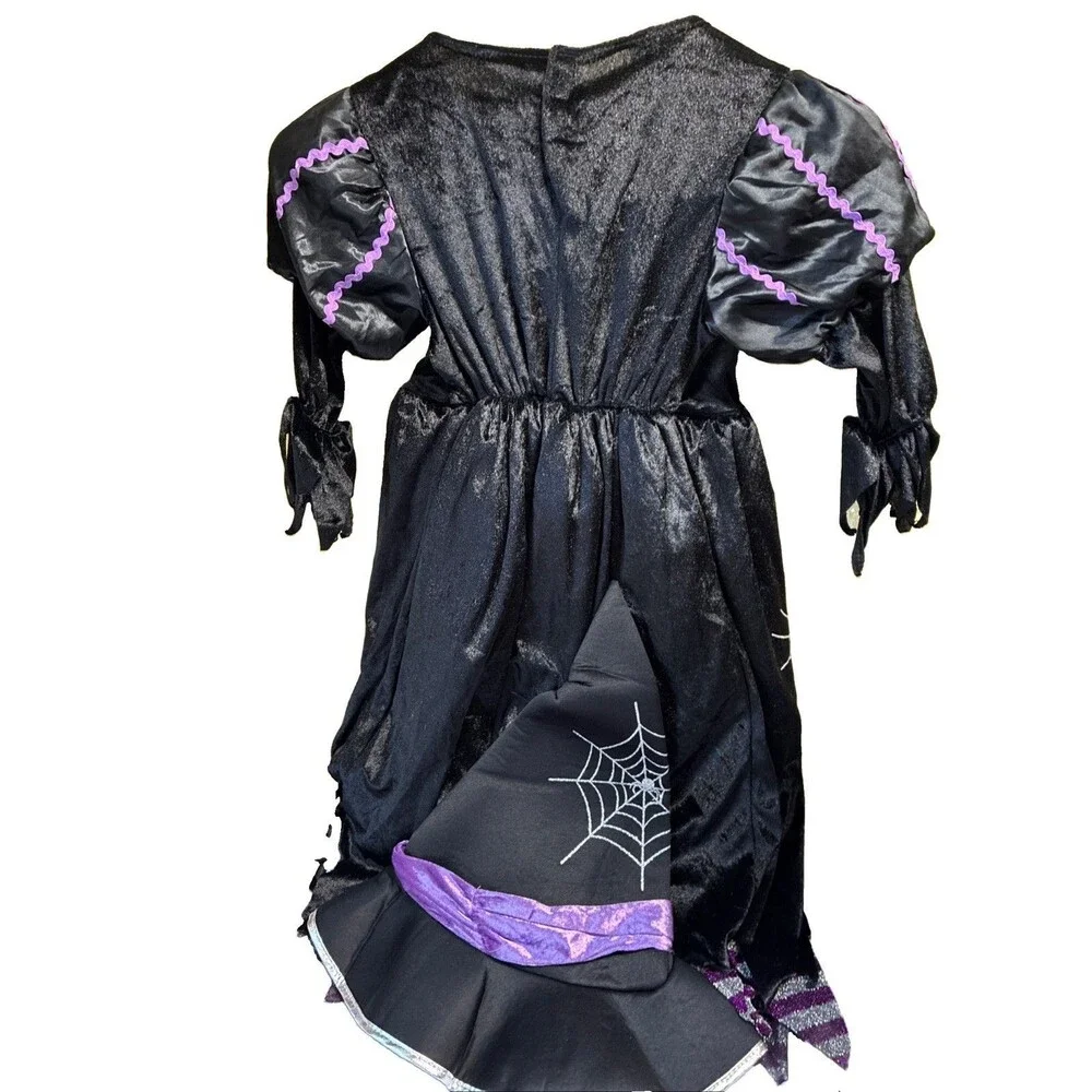 NEW Spooktacular Creations Girls Purple Witch Hat and Dress Cospay Sz S